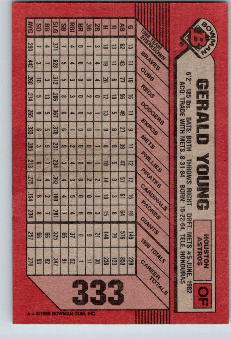 1989 Bowman #333 Gerald Young Astros MLB Baseball