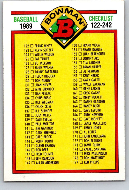 1989 Bowman #482 Checklist 122-242 MLB Baseball Image 1