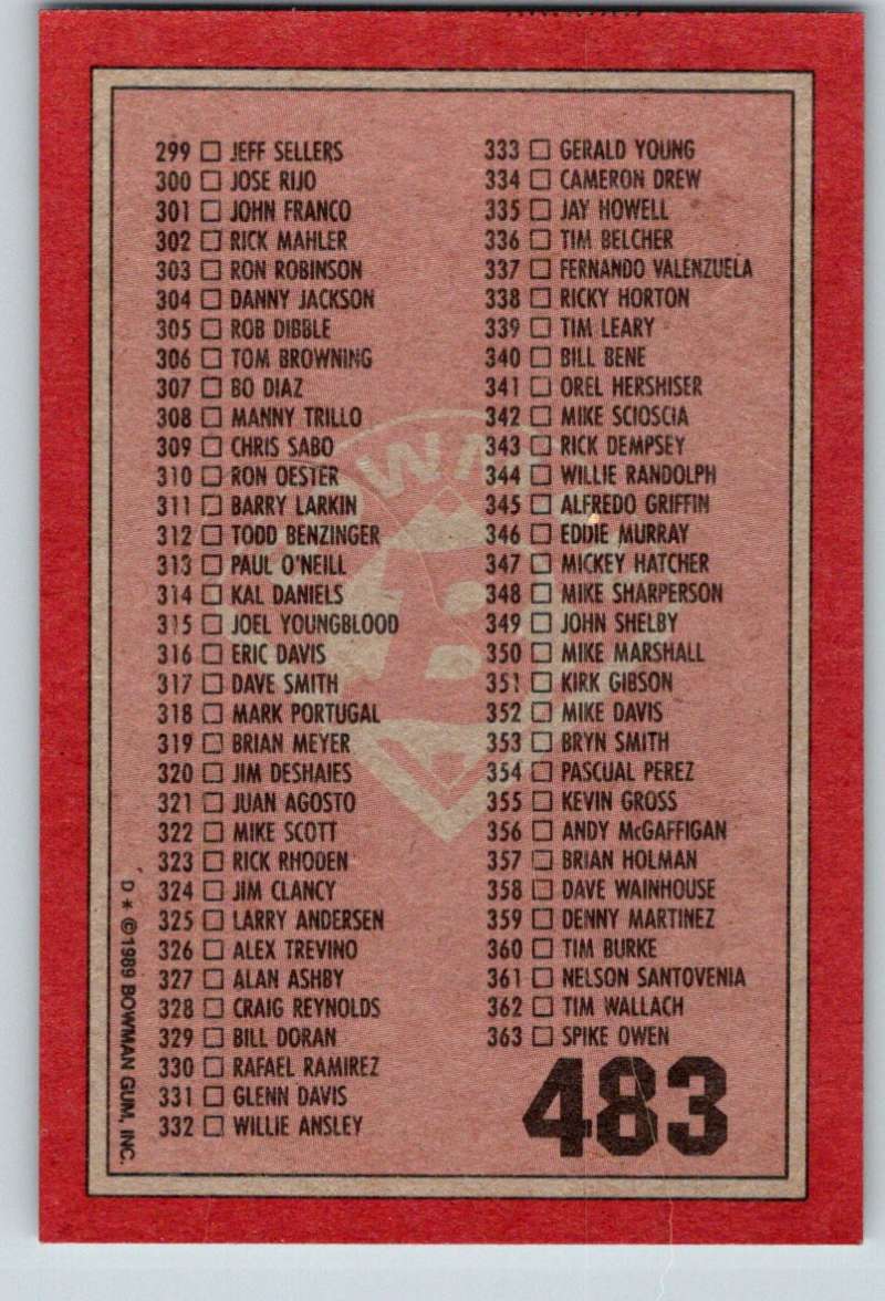 1989 Bowman #483 Checklist 243-363 MLB Baseball Image 2