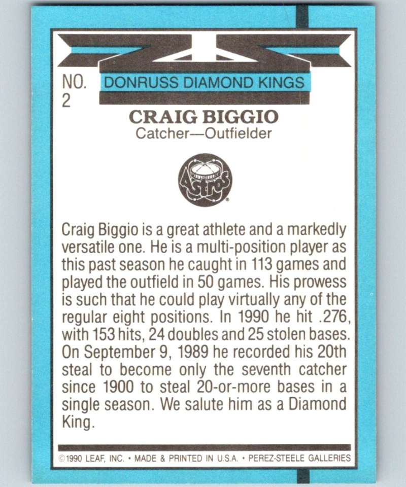 1991 Donruss #2 Craig Biggio Astros DK MLB Baseball Image 2
