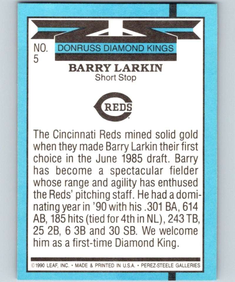 1991 Donruss #5 Barry Larkin Reds DK MLB Baseball Image 2