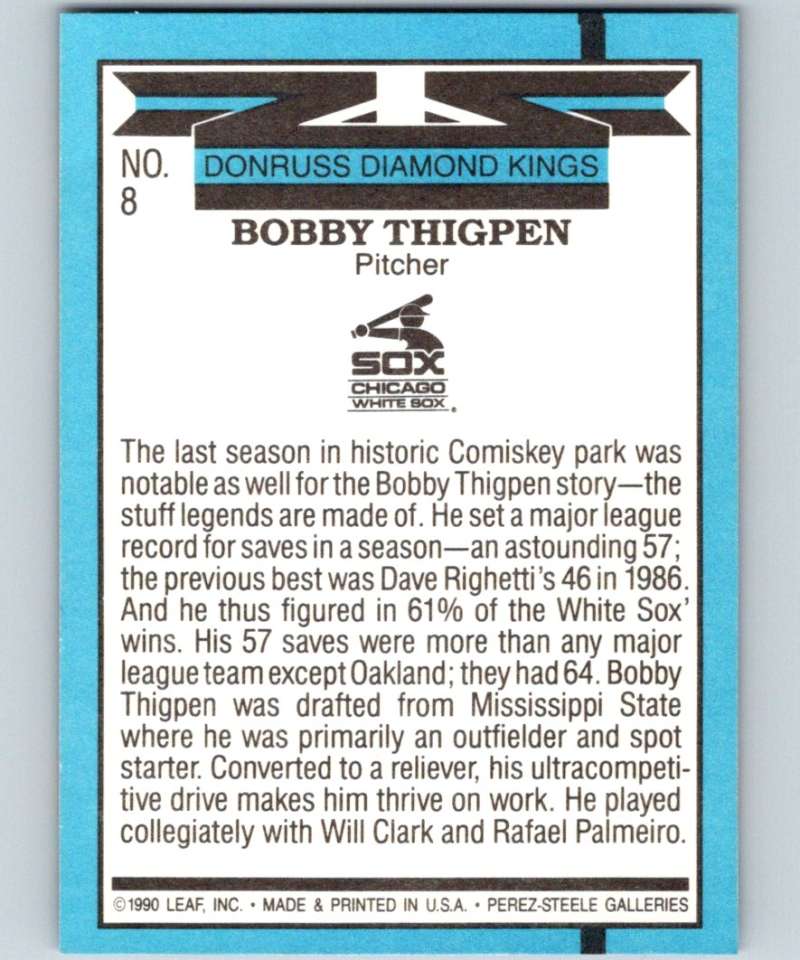 1991 Donruss #8 Bobby Thigpen White Sox DK MLB Baseball Image 2
