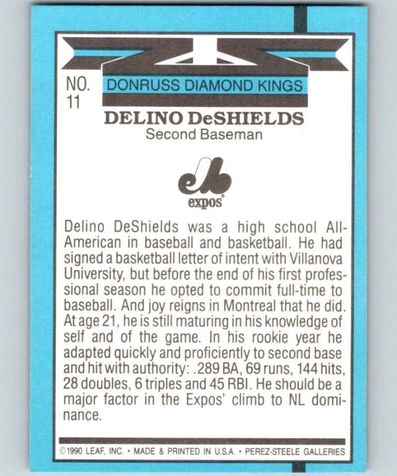 1991 Donruss #11 Delino DeShields Expos DK MLB Baseball Image 2