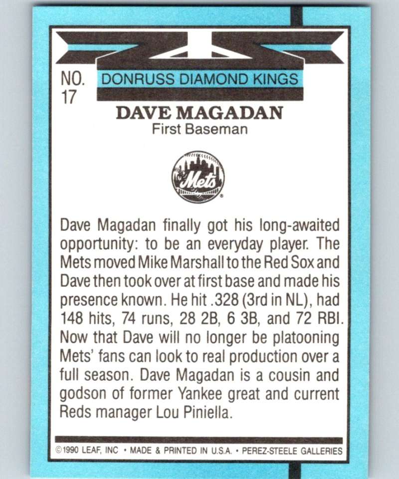 1991 Donruss #17 Dave Magadan Mets DK MLB Baseball Image 2