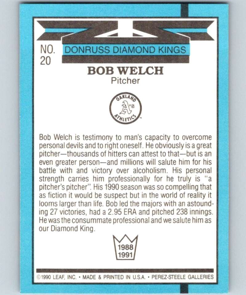 1991 Donruss #20 Bob Welch Athletics DK MLB Baseball Image 2