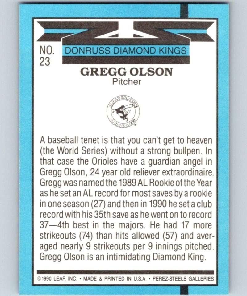 1991 Donruss #23 Gregg Olson Orioles DK MLB Baseball Image 2