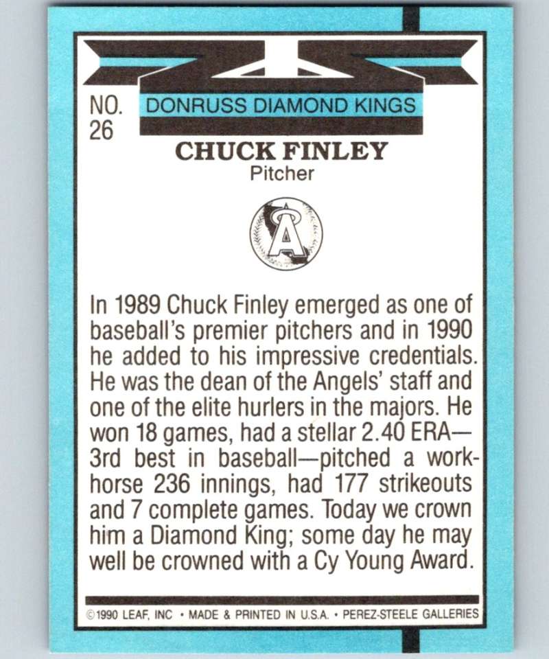 1991 Donruss #26 Chuck Finley Angels DK UER MLB Baseball Image 2