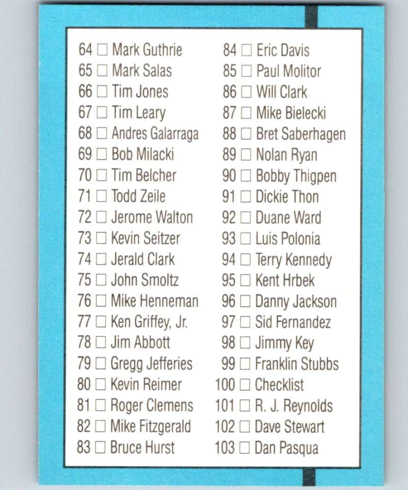 1991 Donruss #100 Checklist 28-103 MLB Baseball Image 2