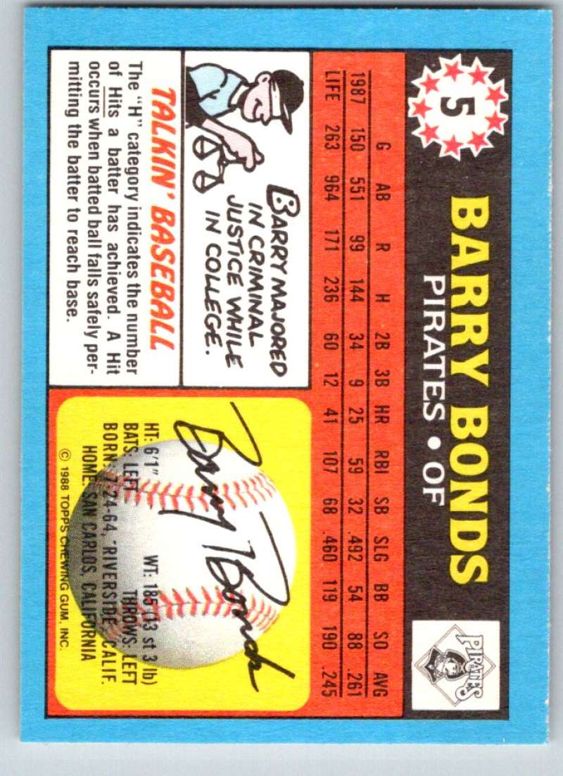 1988 Topps UK Minis #5 Barry Bonds Pirates MLB Baseball