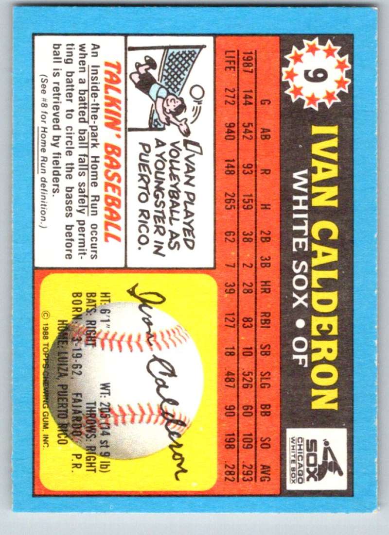 1988 Topps UK Minis #9 Ivan Calderon White Sox MLB Baseball Image 2