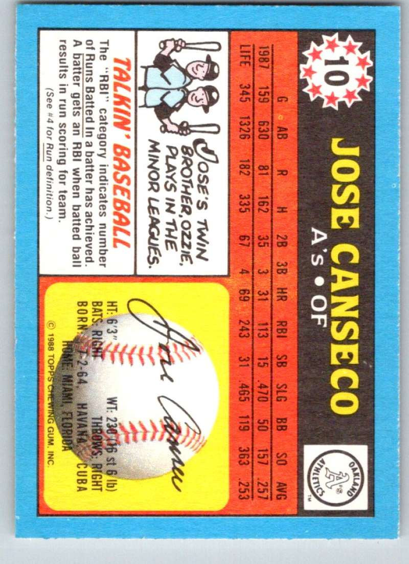 1988 Topps UK Minis #10 Jose Canseco Athletics MLB Baseball