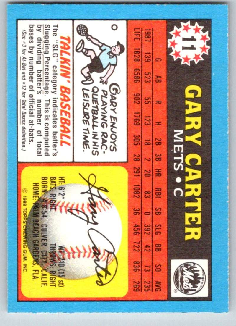 1988 Topps UK Minis #11 Gary Carter Mets MLB Baseball