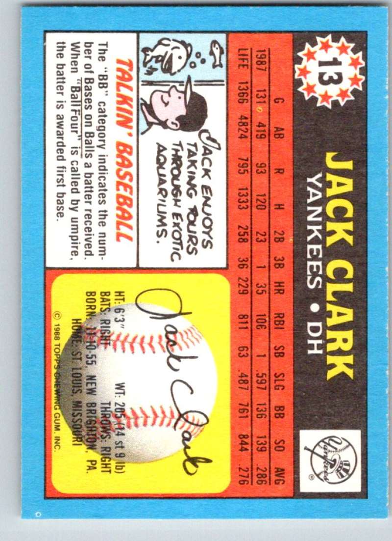 1988 Topps UK Minis #13 Jack Clark Yankees MLB Baseball Image 2
