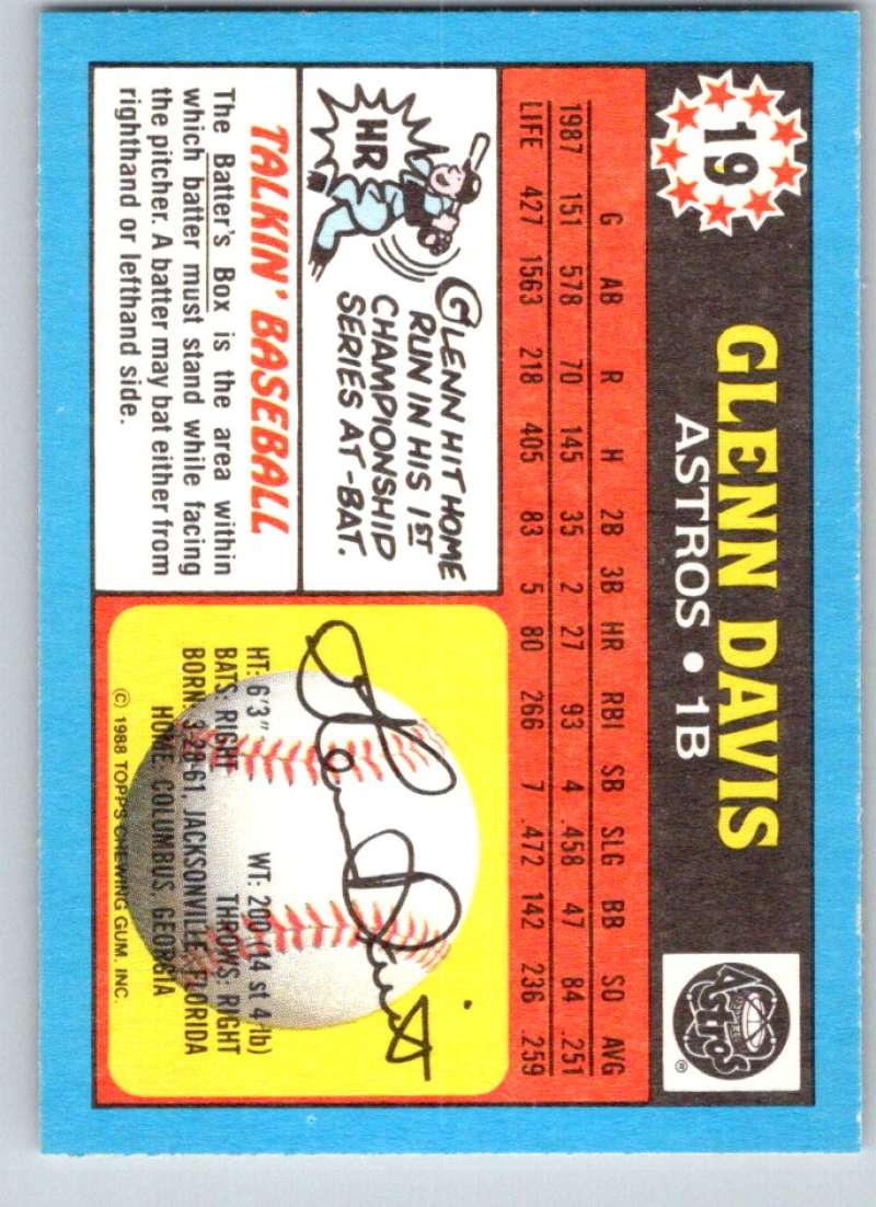 1988 Topps UK Minis #19 Glenn Davis Astros MLB Baseball Image 2