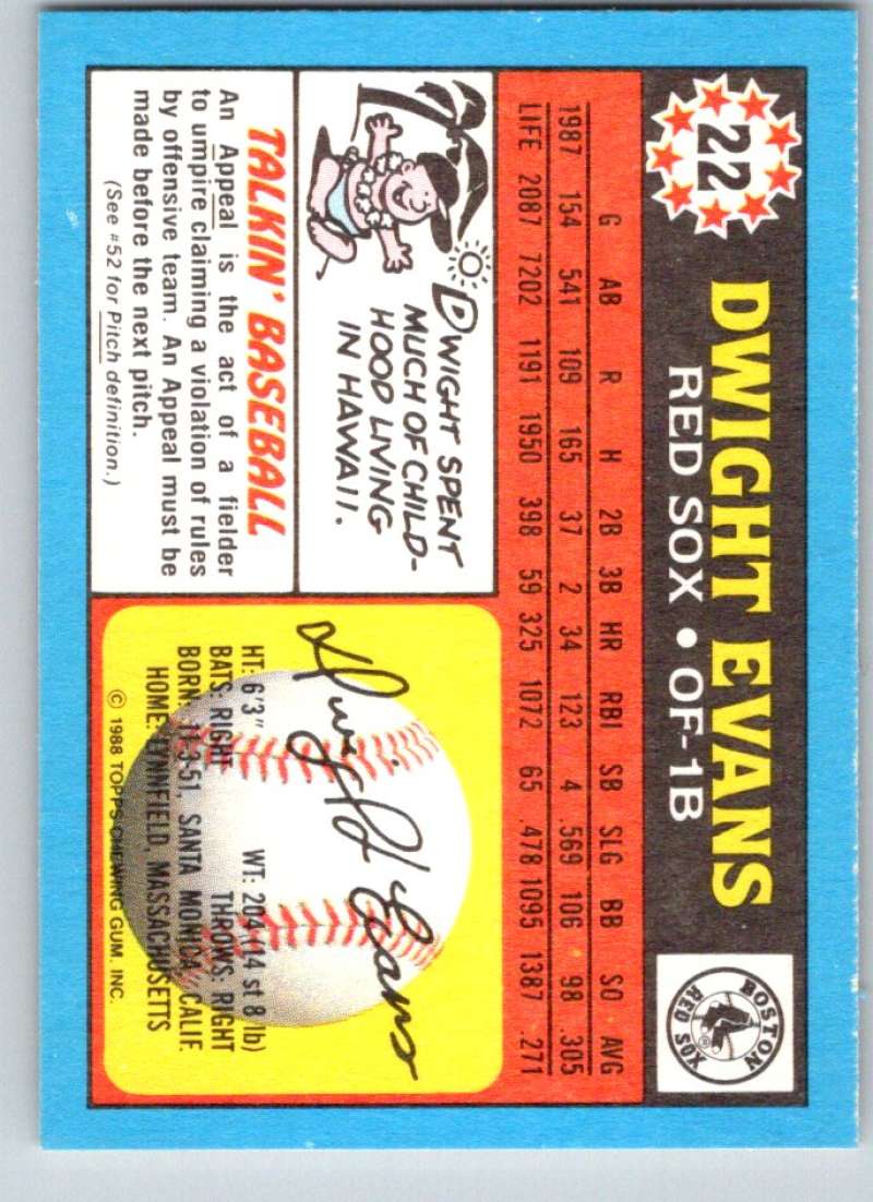 1988 Topps UK Minis #22 Dwight Evans Red Sox MLB Baseball