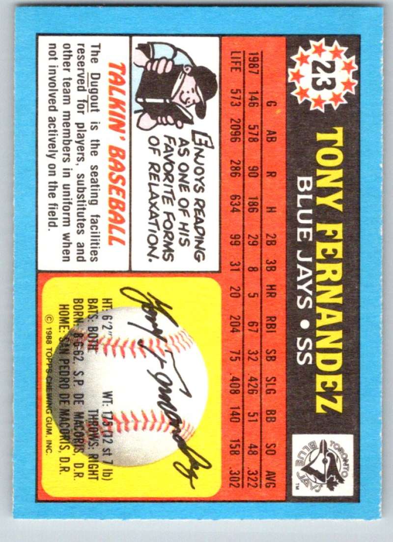 1988 Topps UK Minis #23 Tony Fernandez Blue Jays MLB Baseball Image 2