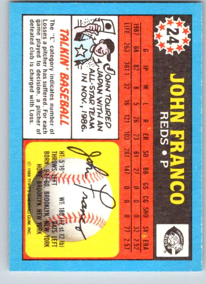 1988 Topps UK Minis #24 John Franco Reds MLB Baseball Image 2