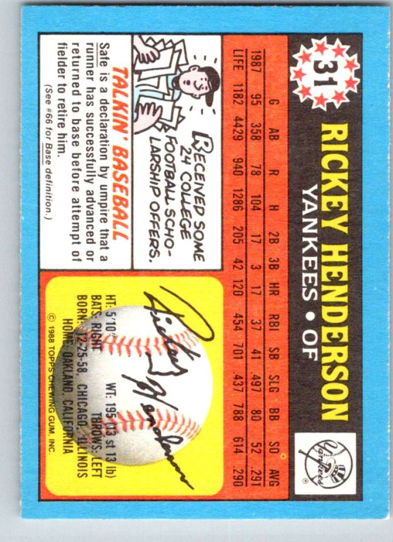1988 Topps UK Minis #31 Rickey Henderson Yankees MLB Baseball