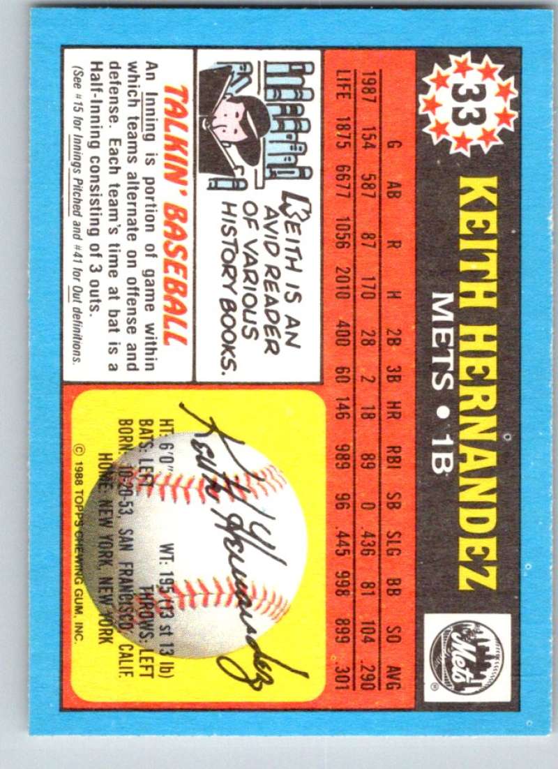 1988 Topps UK Minis #33 Keith Hernandez Mets MLB Baseball