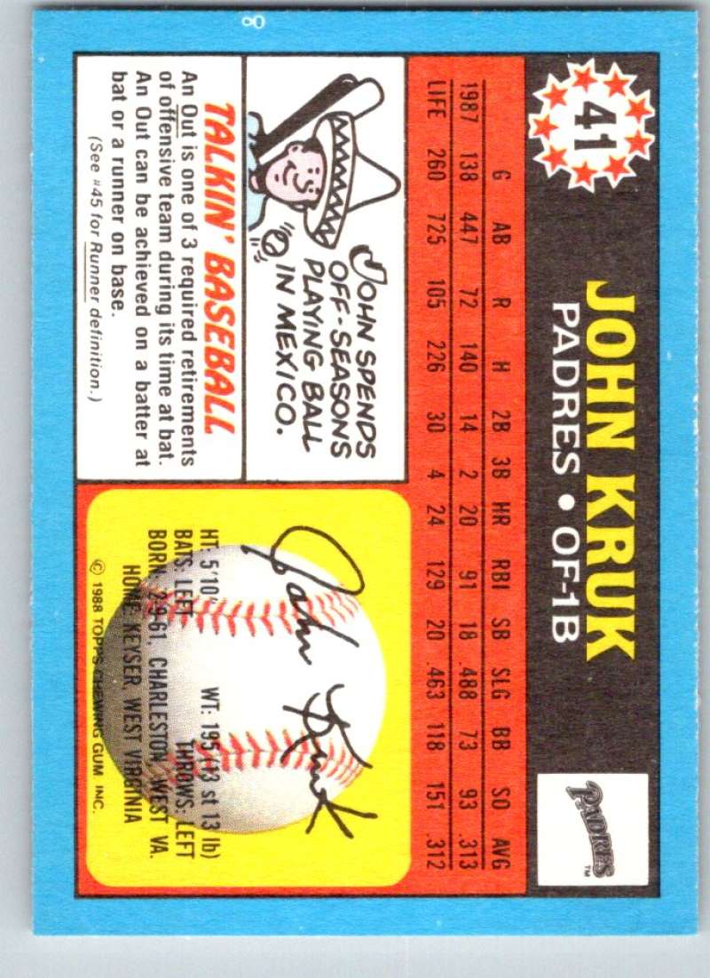 1988 Topps UK Minis #41 John Kruk Padres MLB Baseball Image 2