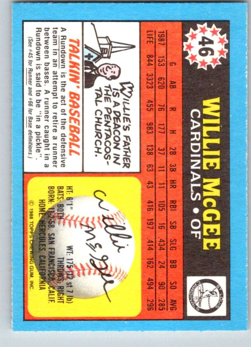 1988 Topps UK Minis #46 Willie McGee Cardinals MLB Baseball Image 2