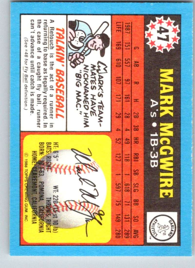 1988 Topps UK Minis #47 Mark McGwire Athletics MLB Baseball