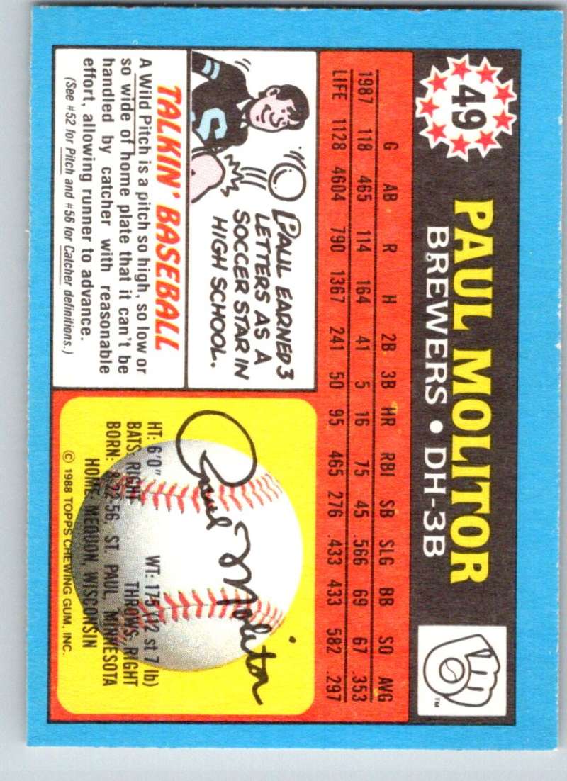 1988 Topps UK Minis #49 Paul Molitor Brewers MLB Baseball