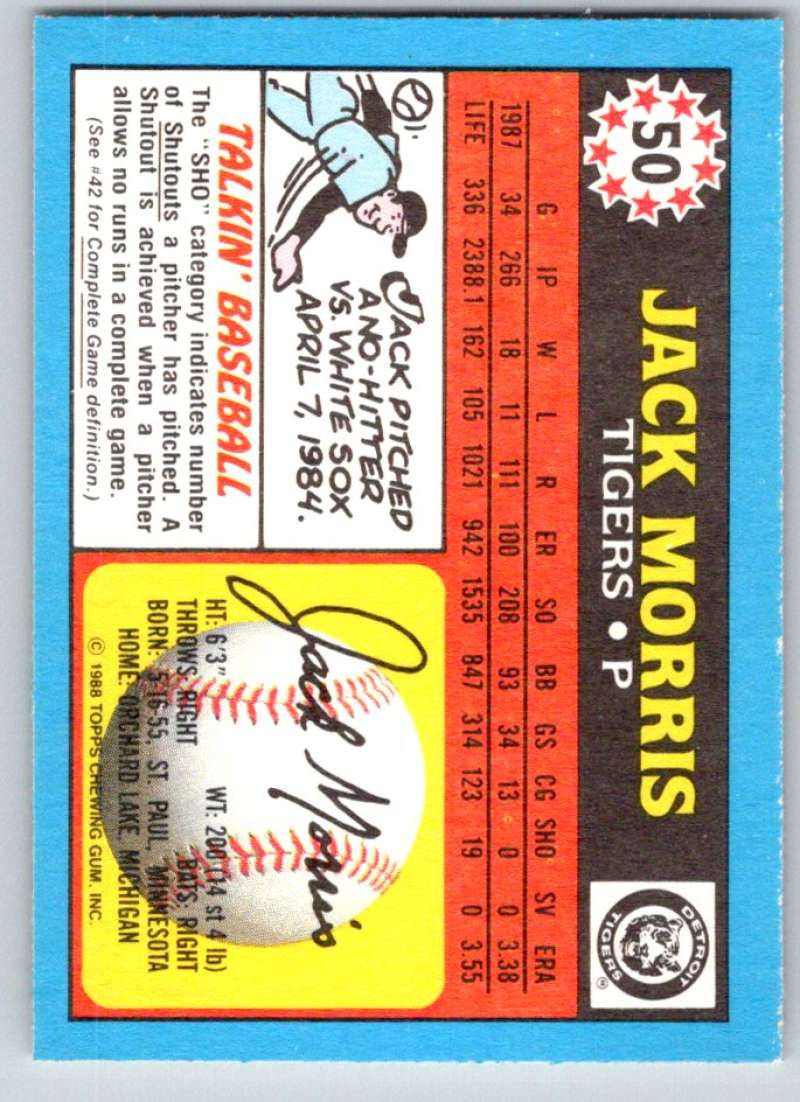 1988 Topps UK Minis #50 Jack Morris Tigers MLB Baseball