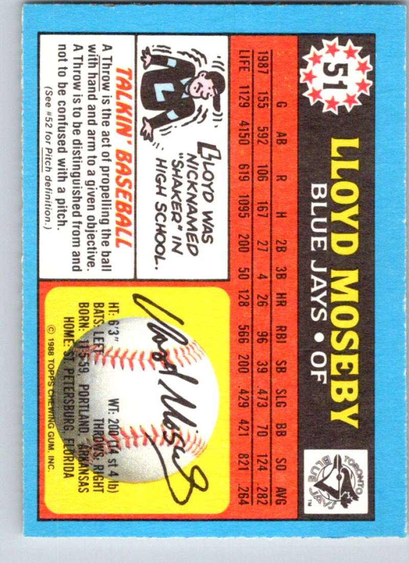 1988 Topps UK Minis #51 Lloyd Moseby Blue Jays MLB Baseball