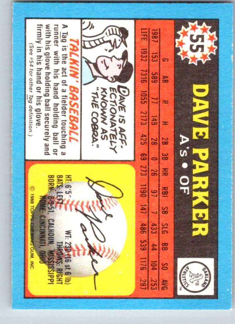 1988 Topps UK Minis #55 Dave Parker Athletics MLB Baseball