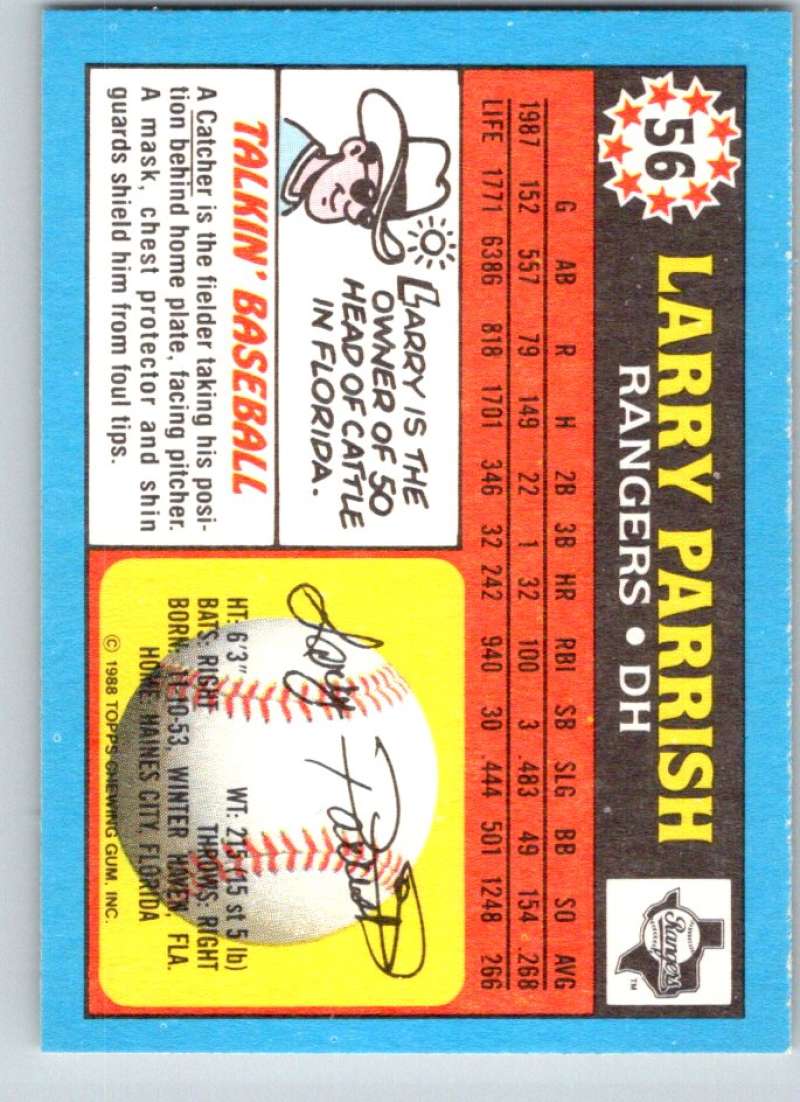 1988 Topps UK Minis #56 Larry Parrish Rangers MLB Baseball Image 2