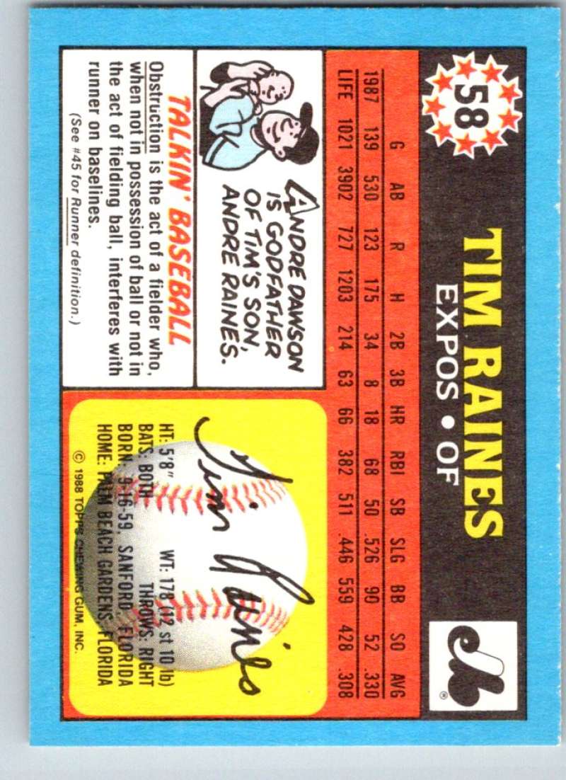1988 Topps UK Minis #58 Tim Raines Expos MLB Baseball