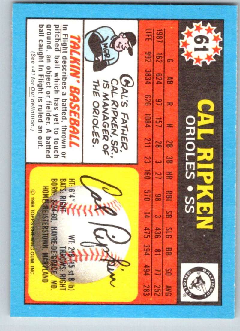 1988 Topps UK Minis #61 Cal Ripken Jr. Orioles MLB Baseball