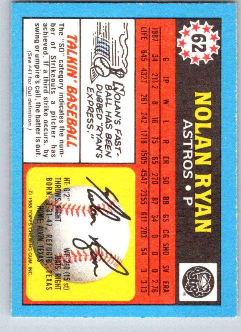 1988 Topps UK Minis #62 Nolan Ryan Astros MLB Baseball