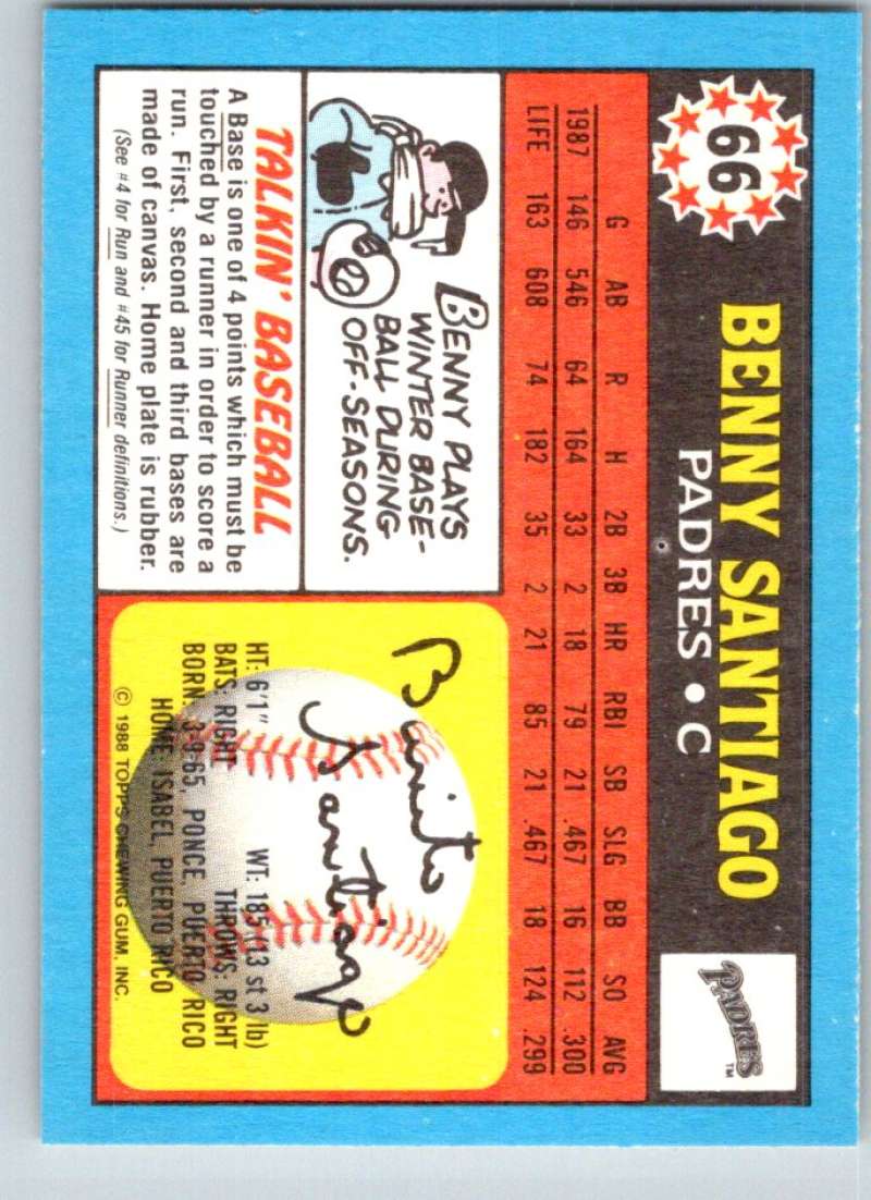 1988 Topps UK Minis #66 Benny Santiago Padres MLB Baseball Image 2