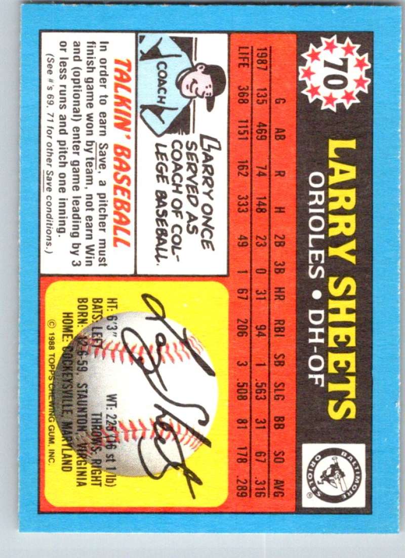1988 Topps UK Minis #70 Larry Sheets Orioles MLB Baseball Image 2