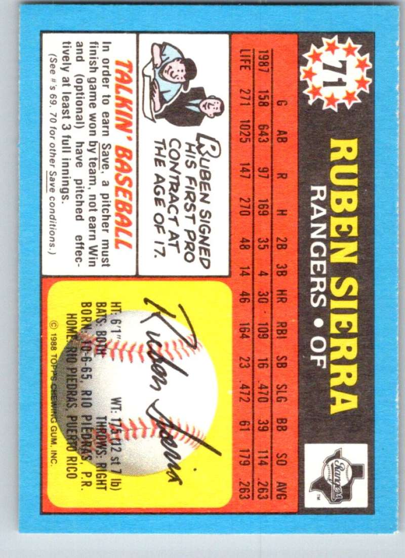 1988 Topps UK Minis #71 Ruben Sierra Rangers MLB Baseball Image 2