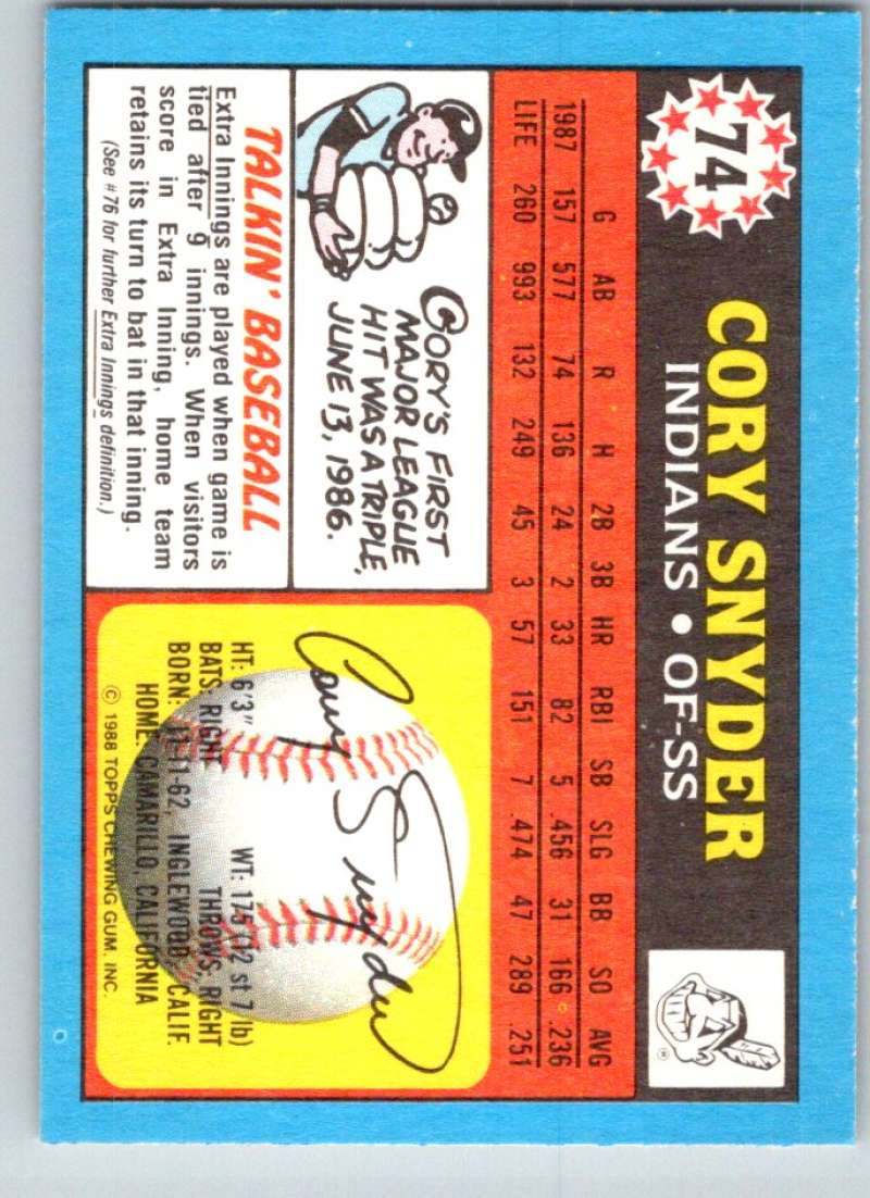 1988 Topps UK Minis #74 Cory Snyder Indians MLB Baseball Image 2