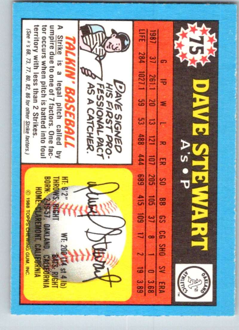 1988 Topps UK Minis #75 Dave Stewart Athletics MLB Baseball