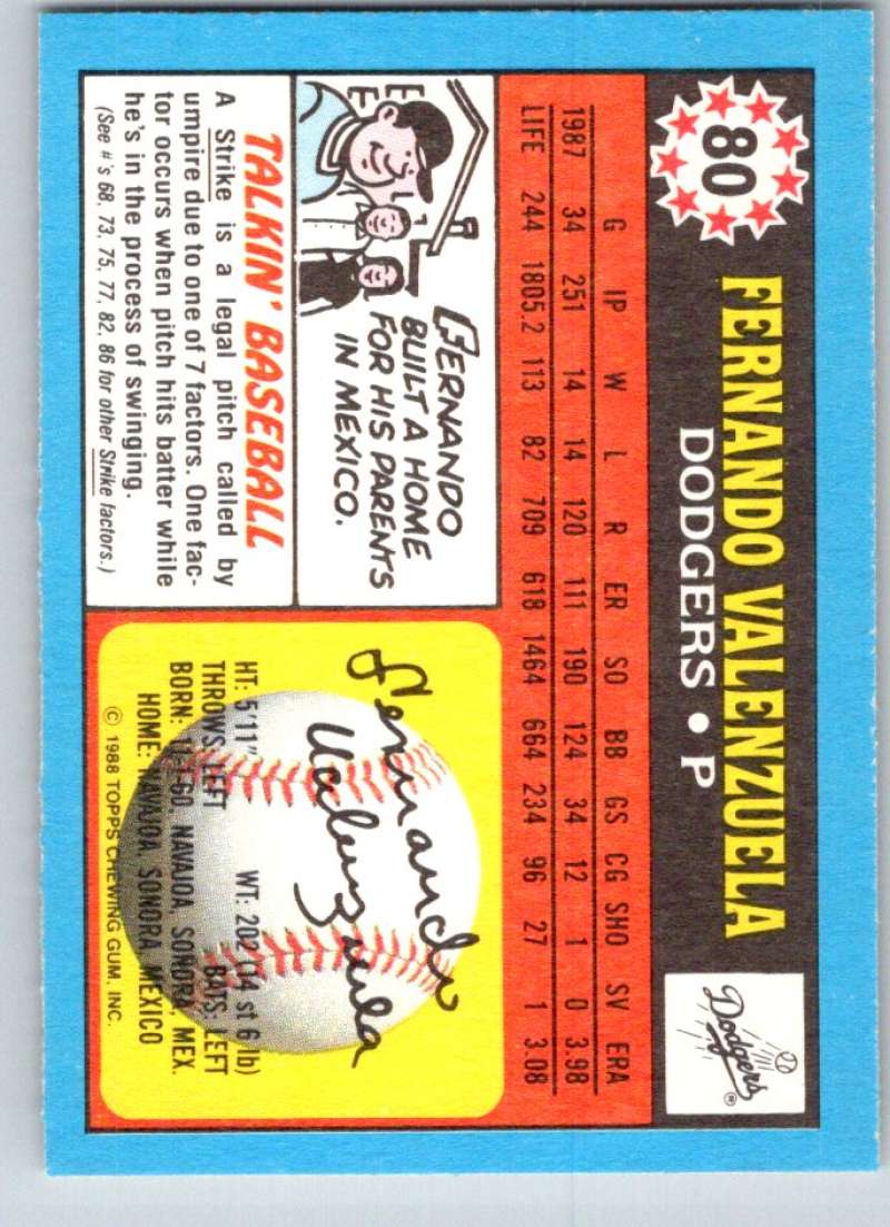 1988 Topps UK Minis #80 Fernando Valenzuela Dodgers MLB Baseball