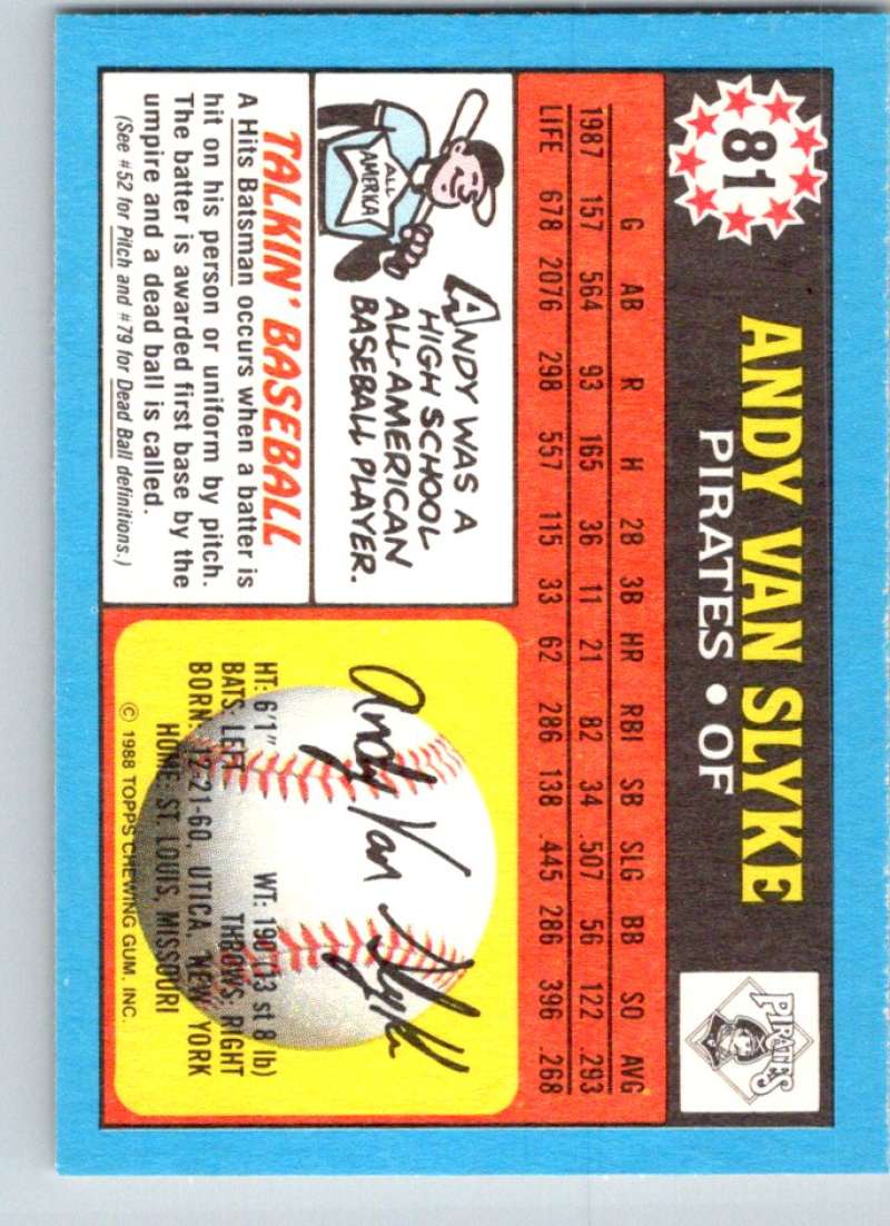 1988 Topps UK Minis #81 Andy Van Slyke Pirates MLB Baseball Image 2