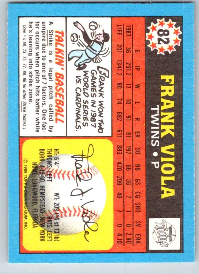 1988 Topps UK Minis #82 Frank Viola Twins MLB Baseball Image 2