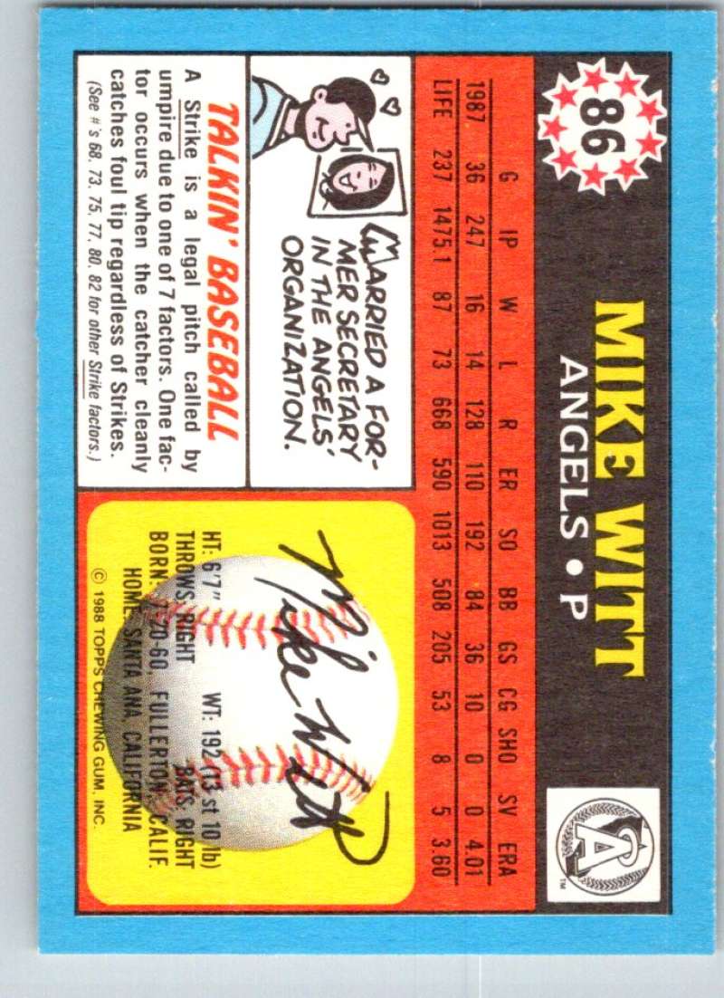 1988 Topps UK Minis #86 Mike Witt Angels MLB Baseball Image 2