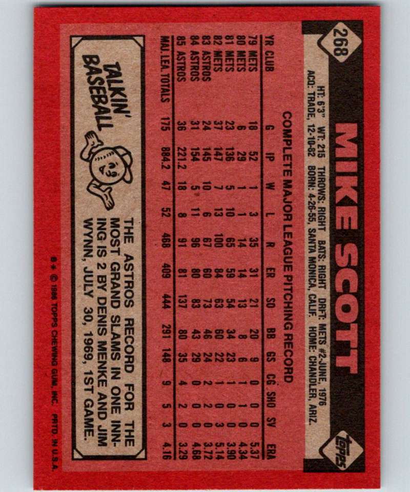 1986 Topps #268 Mike Scott Astros MLB Baseball Image 2