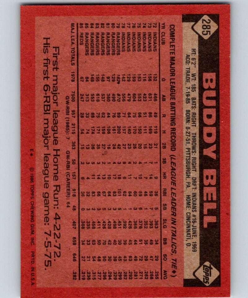 1986 Topps #285 Buddy Bell Reds MLB Baseball