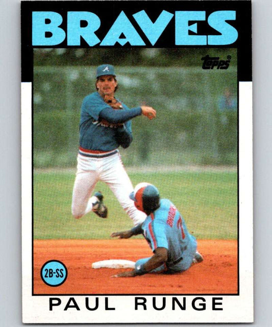 1986 Topps #409 Paul Runge RC Rookie Braves MLB Baseball Image 1