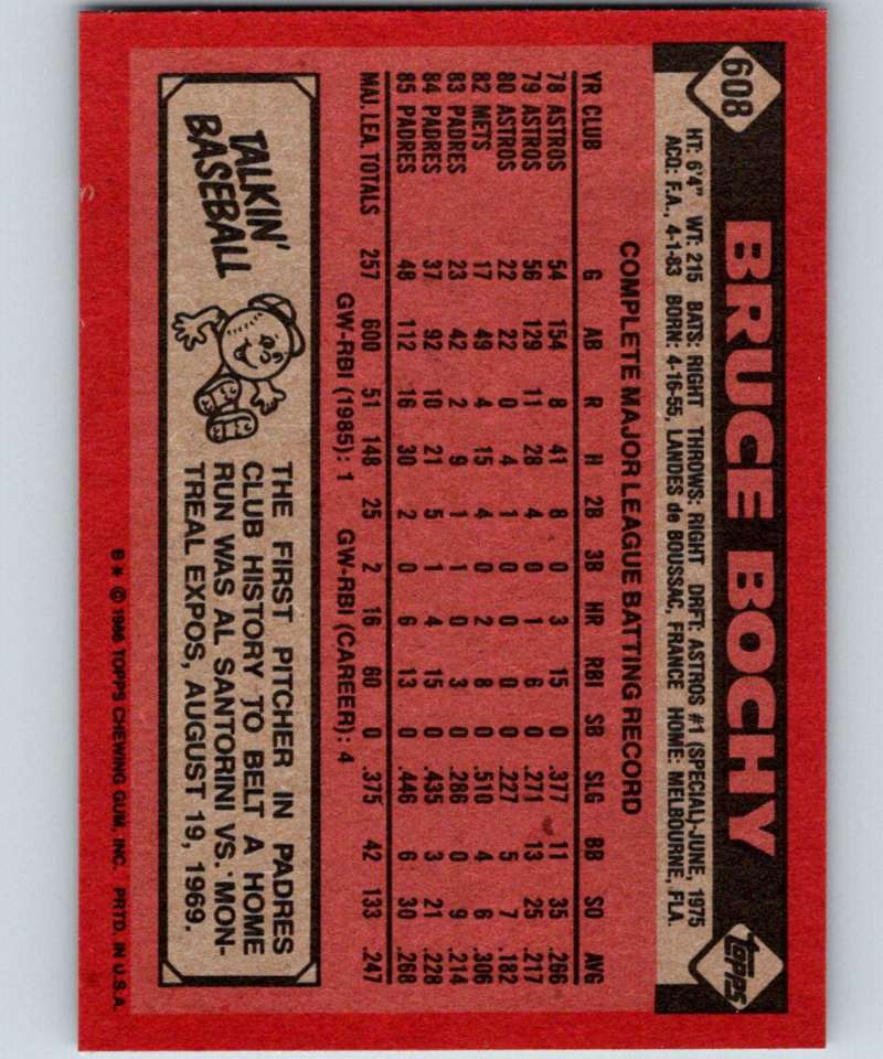 1986 Topps #608 Bruce Bochy Padres MLB Baseball