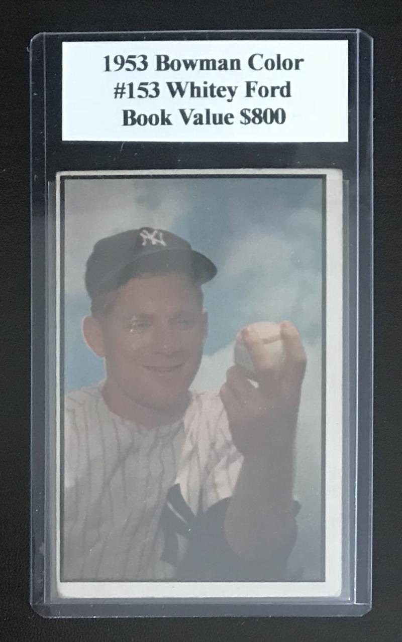 1953 Bowman Color #153 Whitey Ford Baseball Card - BV $800 - No Wrinkles Image 1