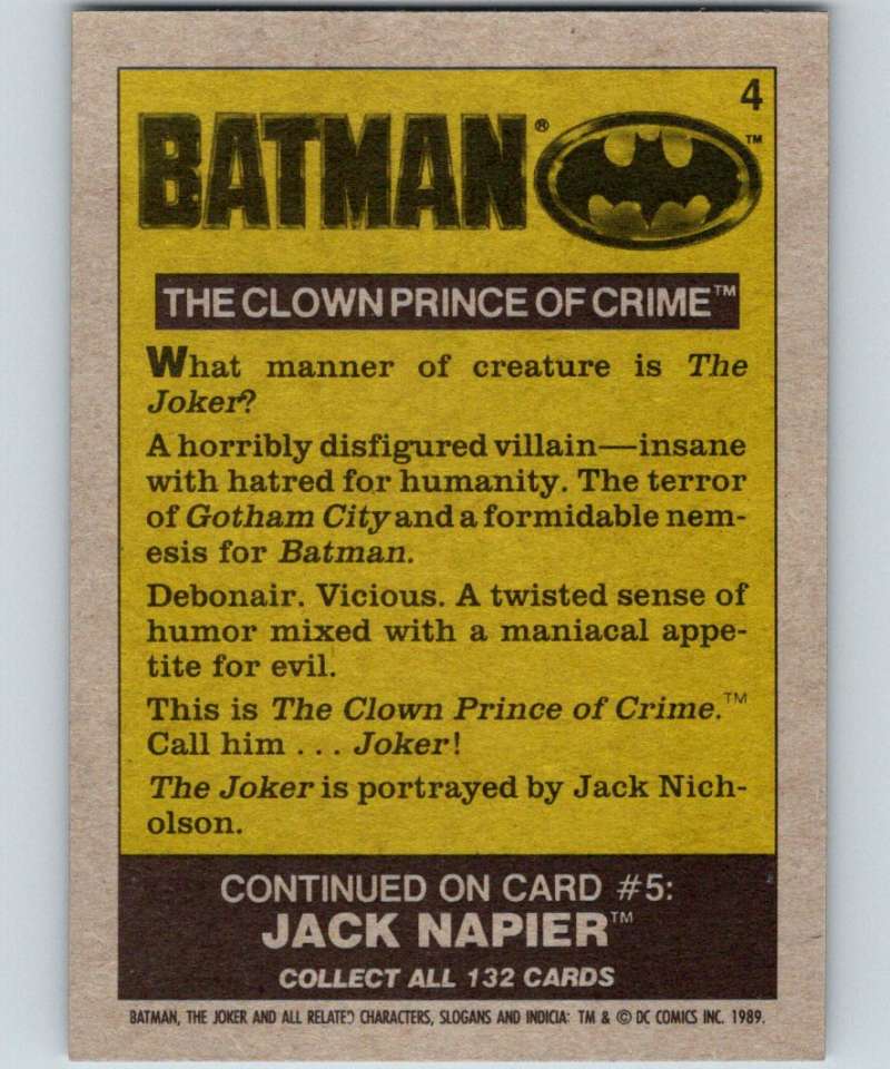 1989 Topps Batman #4 The Clown Prince of Crime