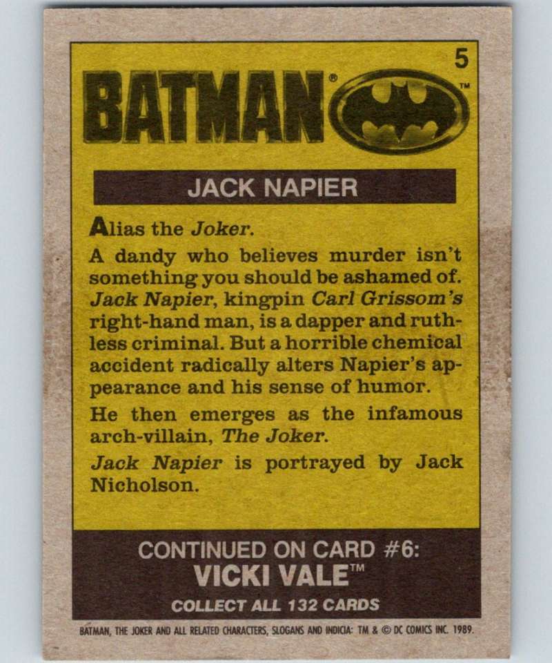 1989 Topps Batman #5 Jack Napier Image 2